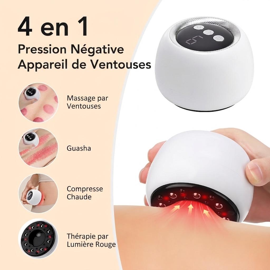 Appareil de ventouses et de Gua Sha intelligent 4 en 1 avec thérapie par la lumière rouge