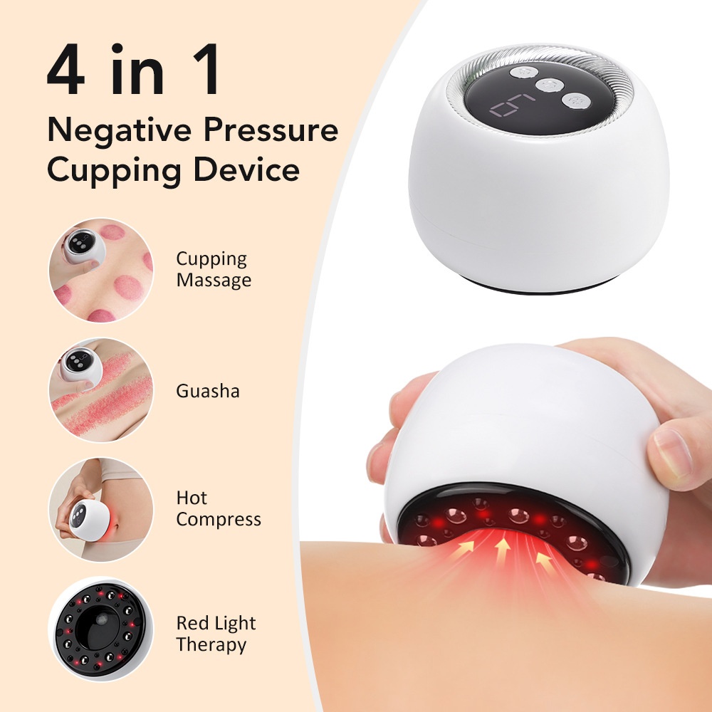 Dispositivo inteligente 4 en 1 para ventosas y guasha con terapia de luz roja.