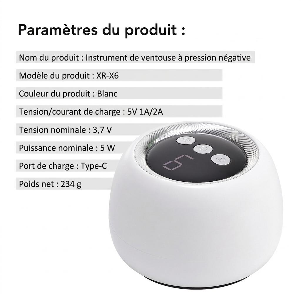Appareil de ventouses et de Gua Sha intelligent 4 en 1 avec thérapie par la lumière rouge