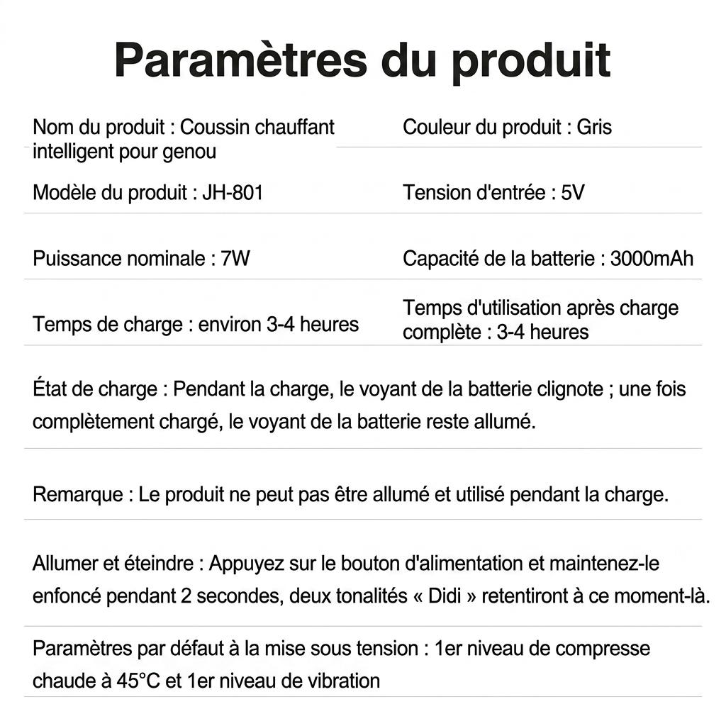 Coussin chauffant intelligent pour genoux - Sans fil et portable