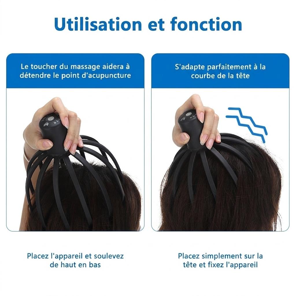 Appareil de massage électrique pour la tête - 12 bras 3D pour une relaxation profonde