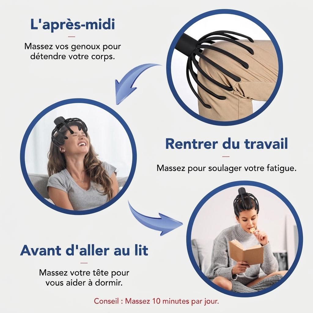 Appareil de massage électrique pour la tête - 12 bras 3D pour une relaxation profonde