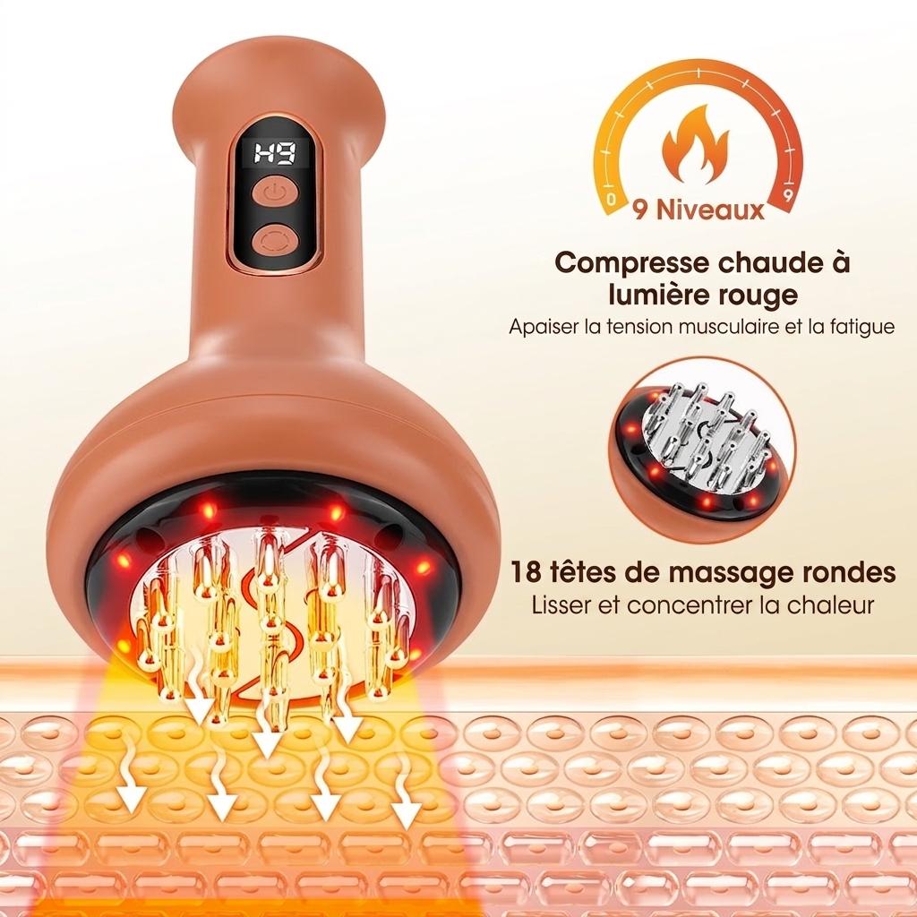 Brosse de massage des méridiens à 9 niveaux avec lumière rouge et microcourant