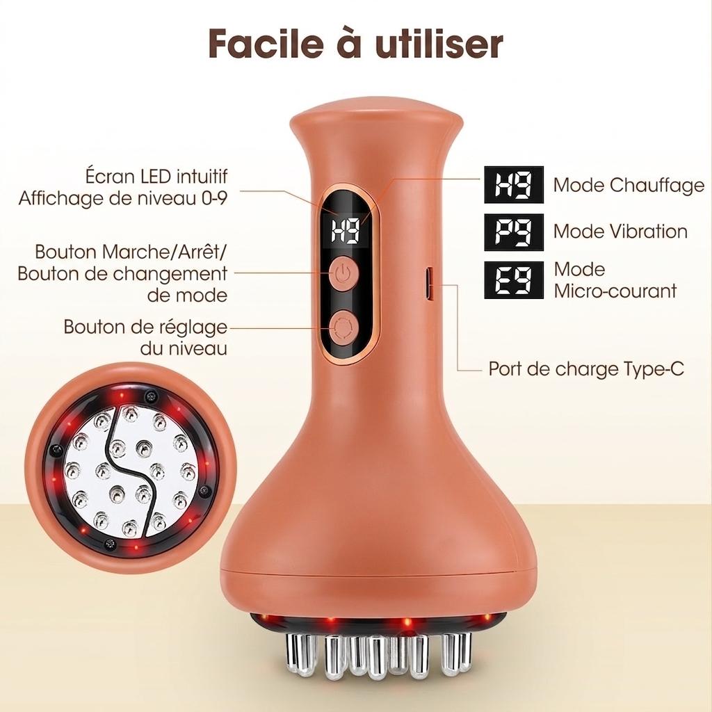 Brosse de massage des méridiens à 9 niveaux avec lumière rouge et microcourant