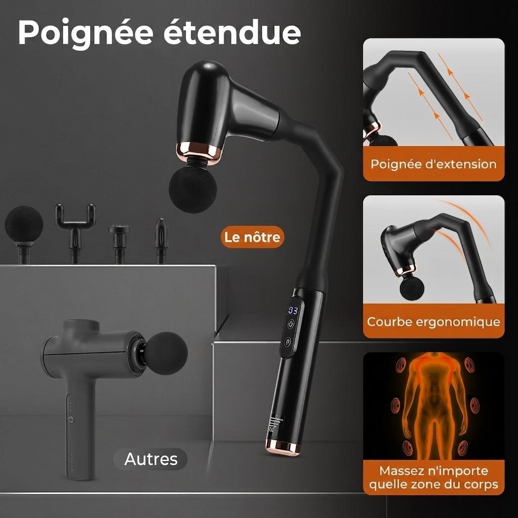 Pistola de masaje de percusión con mango extendido para masaje de tejido profundo