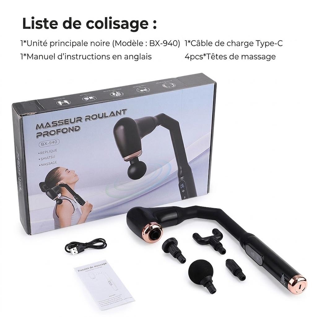 Pistolet de massage à percussion à poignée allongée pour massage en profondeur