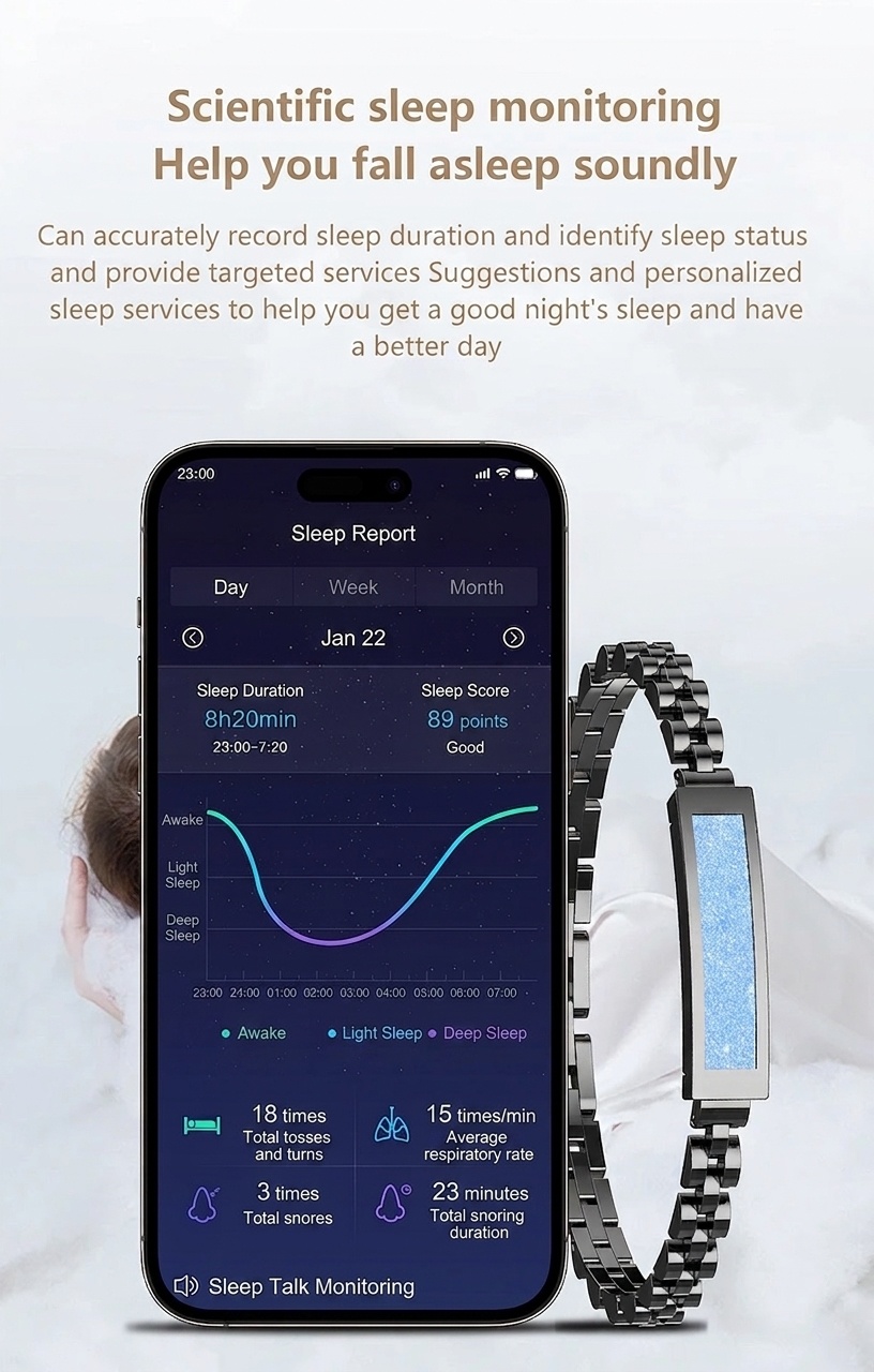Elegante braccialetto intelligente per il monitoraggio dell'attività fisica - Frequenza cardiaca e sonno