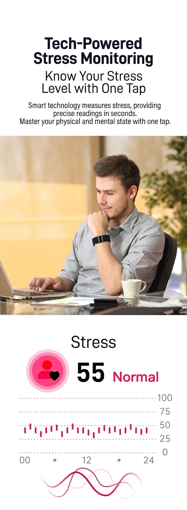 Braccialetto intelligente per il monitoraggio della salute, comodo e pratico | Monitoraggio della frequenza cardiaca, del sonno e della saturazione di ossigeno (SpO2)