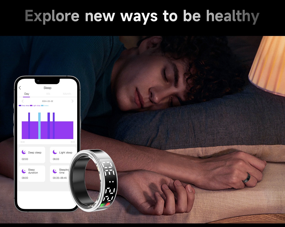 Anello intelligente per il monitoraggio della salute con display | Monitoraggio del sonno e della frequenza cardiaca