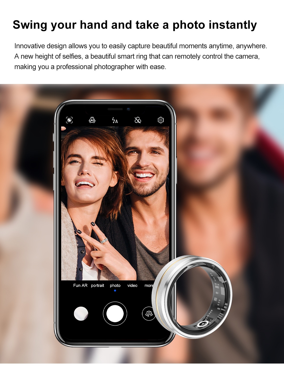 Anello intelligente per il monitoraggio della salute: sonno, frequenza cardiaca, saturazione di ossigeno, attività e altro ancora.