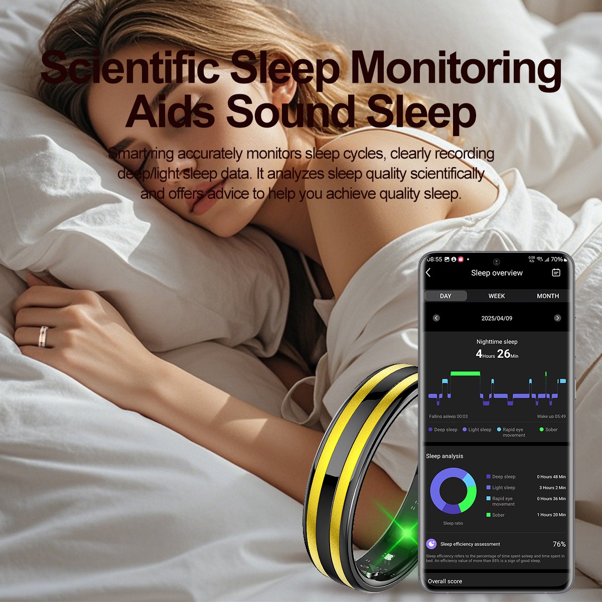 Anello intelligente per il monitoraggio dell'attività fisica | Monitoraggio del sonno e della frequenza cardiaca