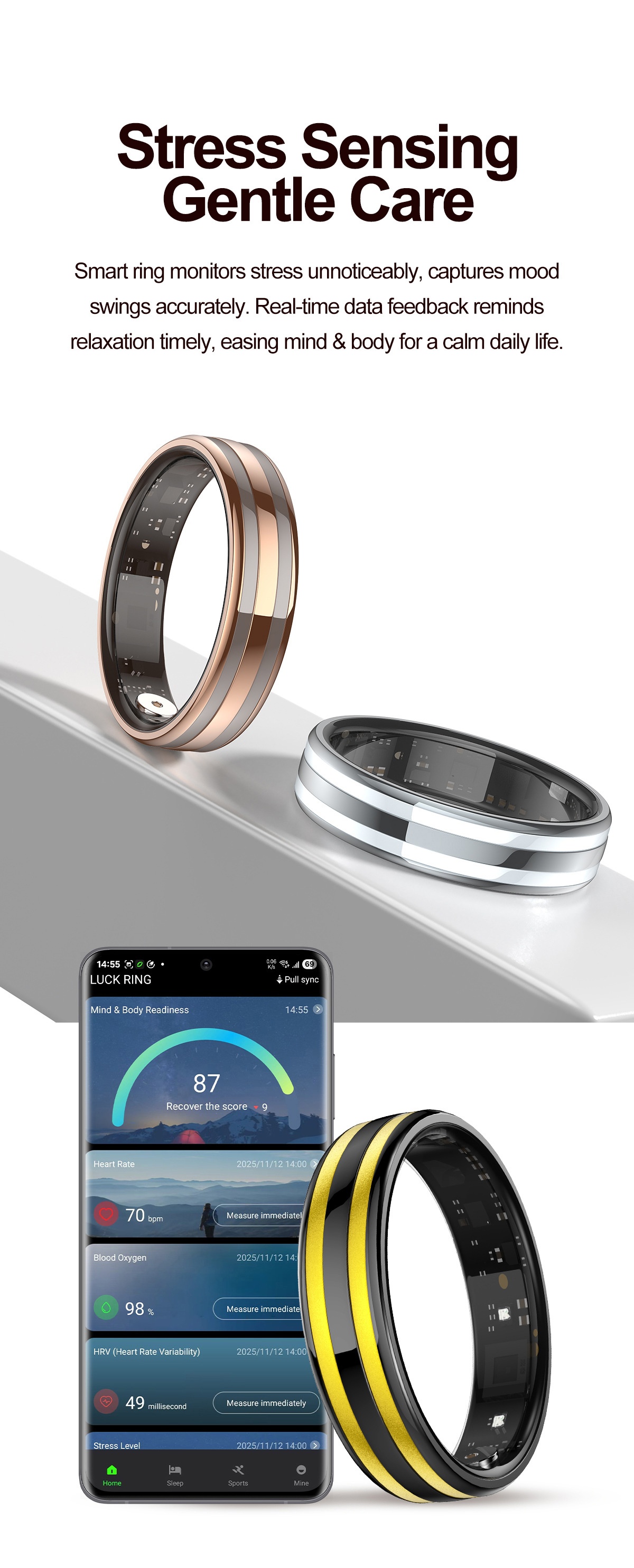 Anello intelligente per il monitoraggio dell'attività fisica | Monitoraggio del sonno e della frequenza cardiaca