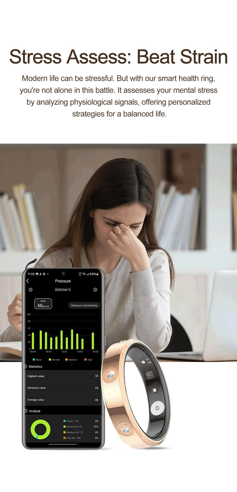 Anello intelligente per la salute HR01 - Monitoraggio dell'attività fisica e del sonno