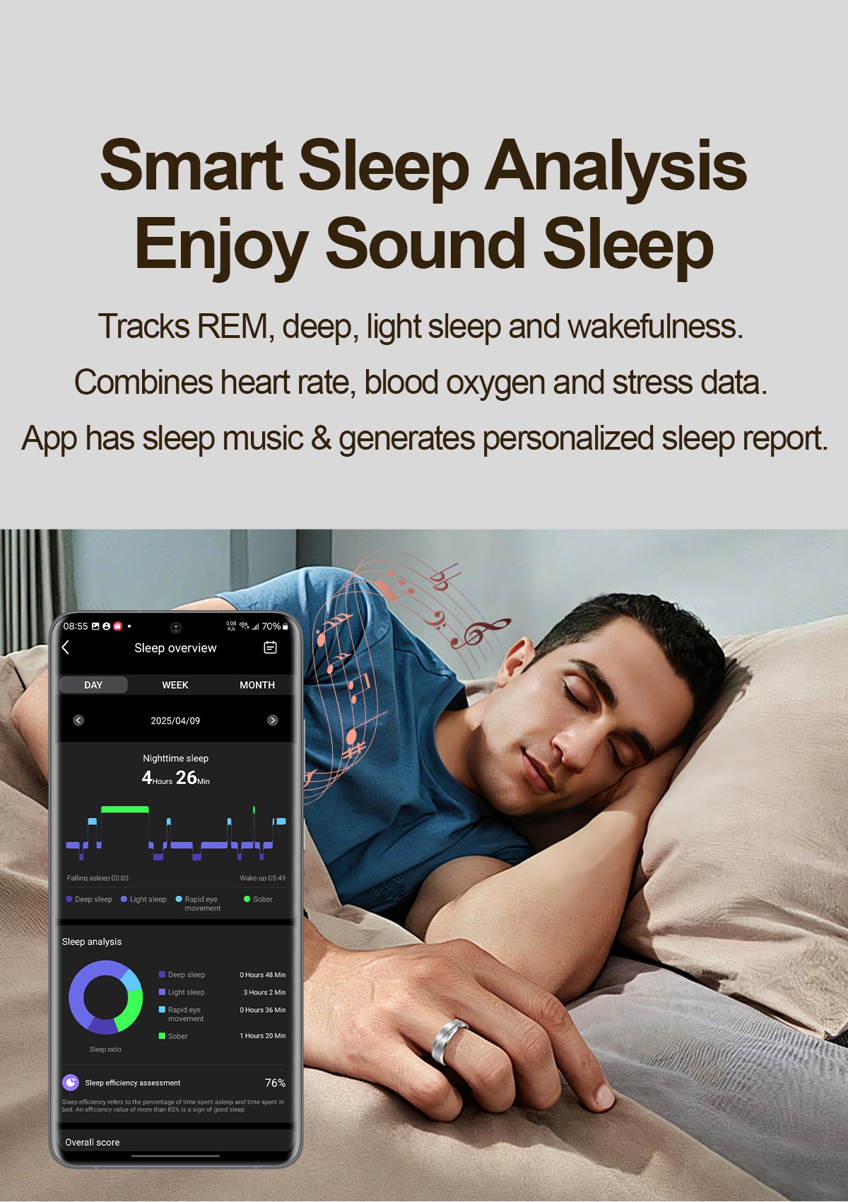 Anello intelligente con vibrazione AI: tracker per la salute con monitoraggio del sonno e della frequenza cardiaca