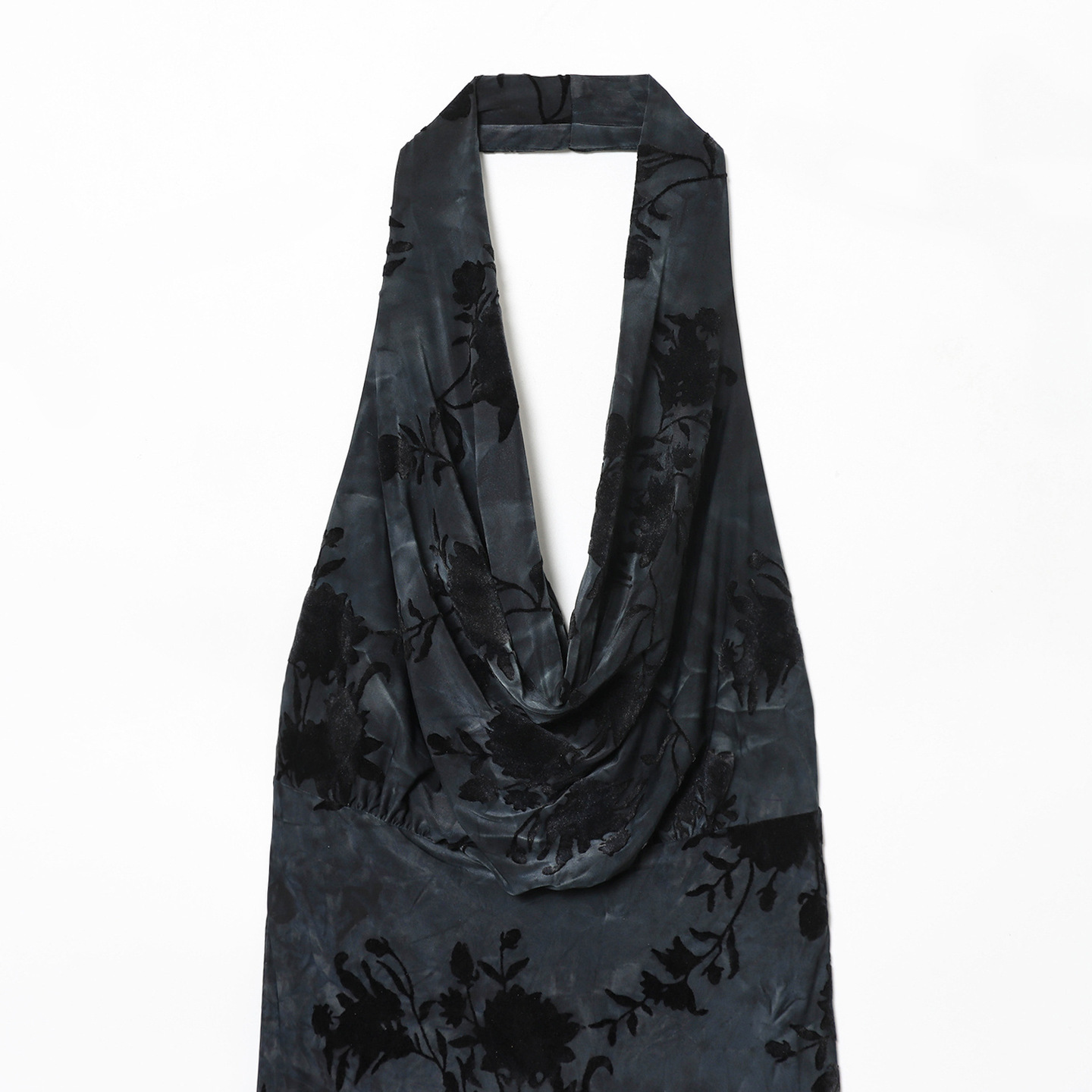 Vestido con cuello halter y estampado flocado - Estilo europeo KUN-00033