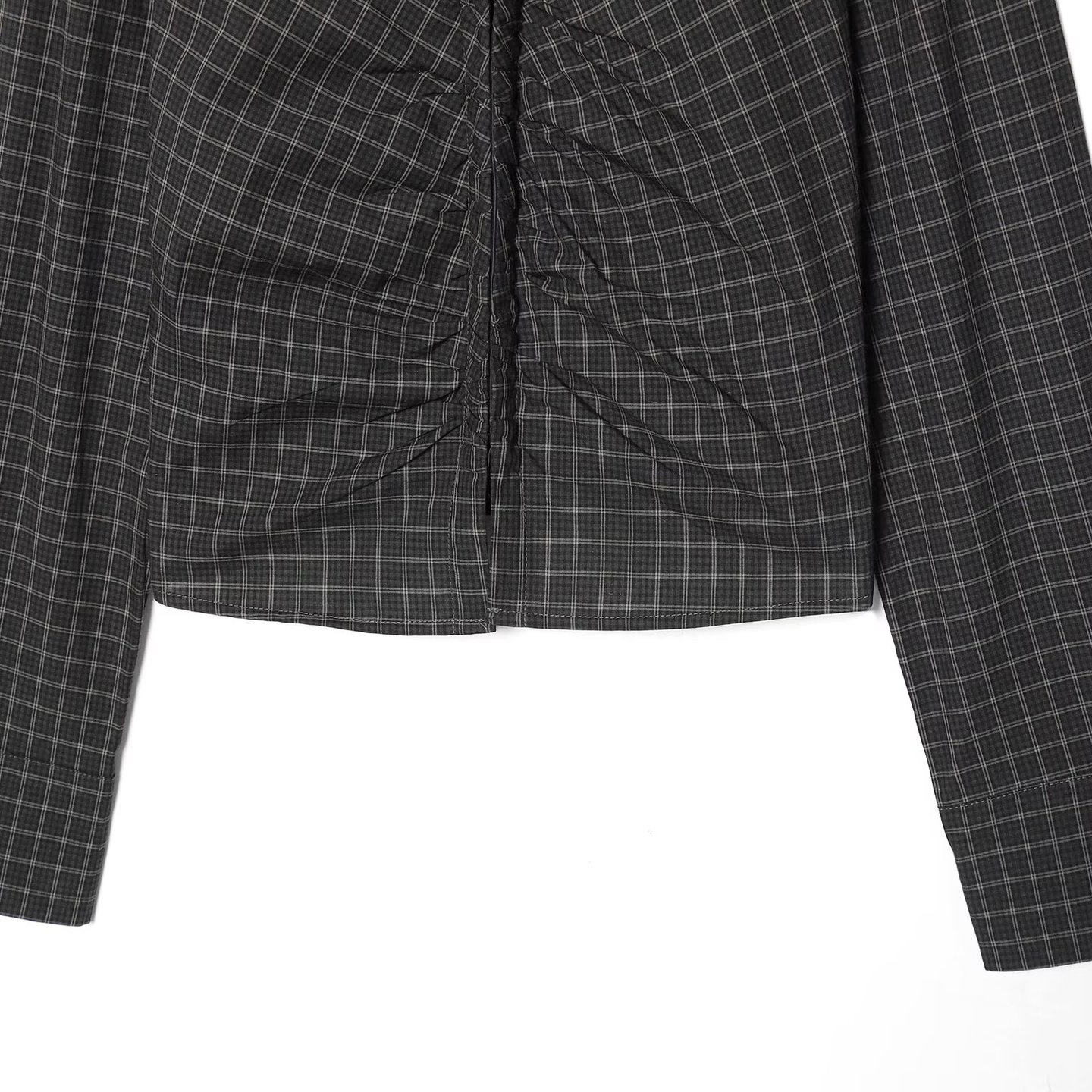 Damen-Karo-Top mit Raffungen und schmaler Passform KUN-00038