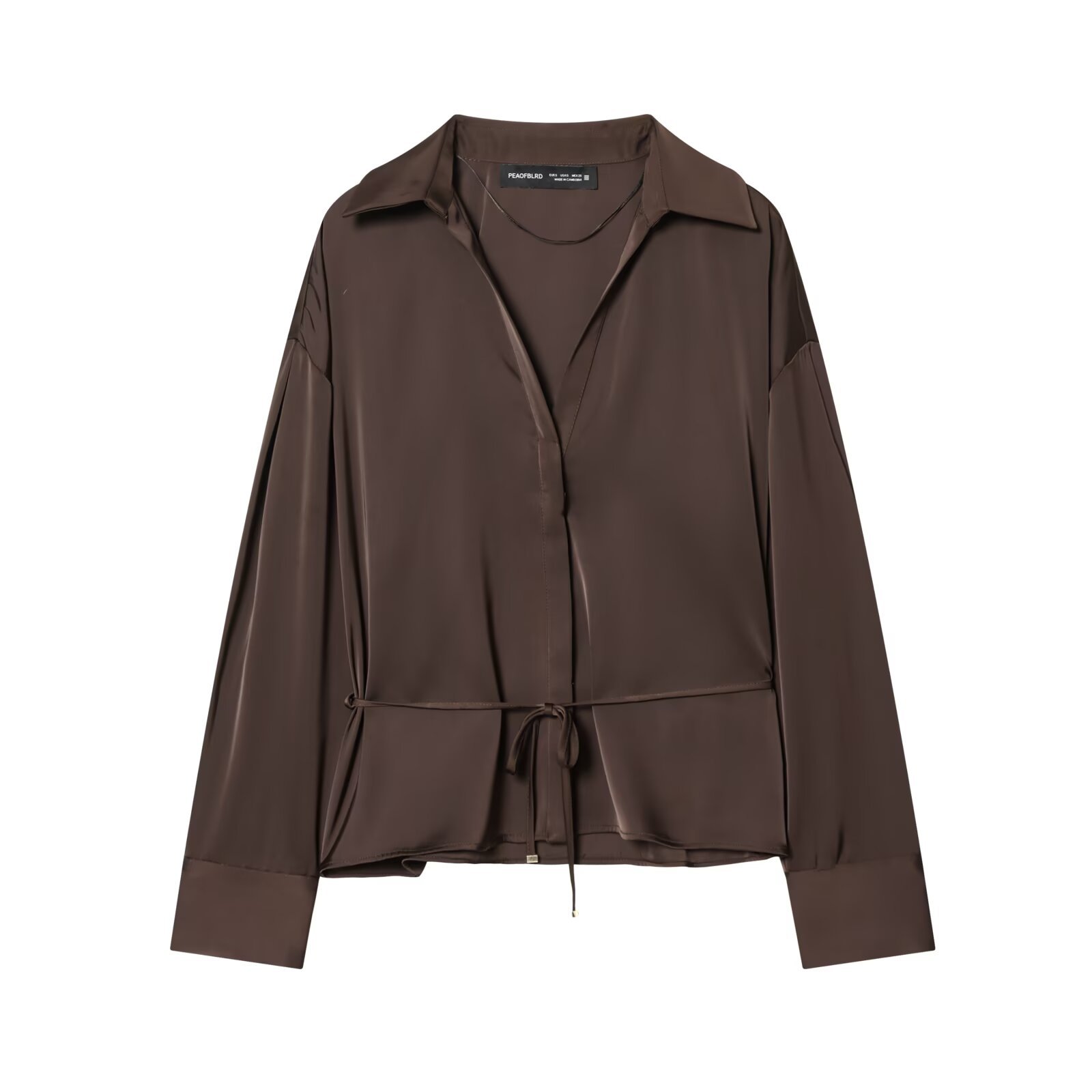 Satinbluse mit Gürtel – Europäisches Chic-Damenhemd KUN-00040