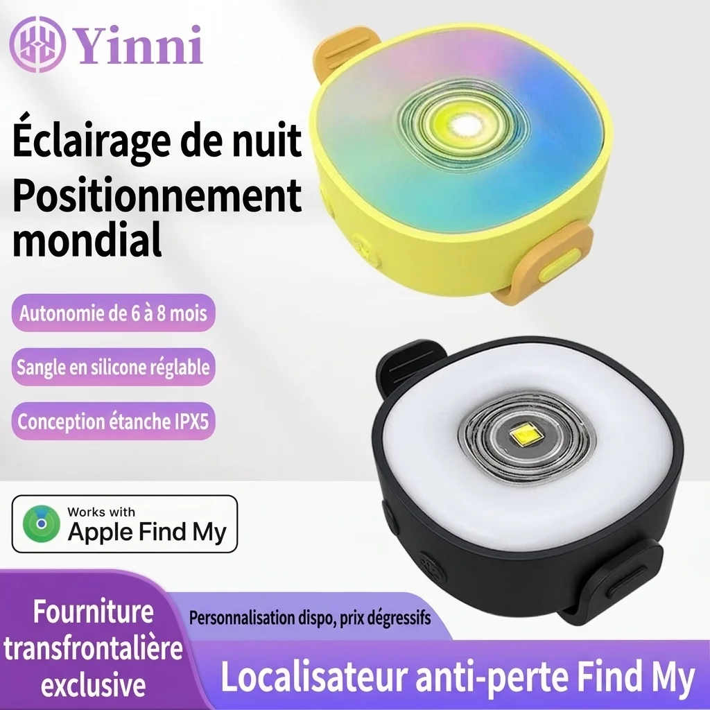 Traceur intelligent pour animaux de compagnie compatible avec Apple Localiser mon animal, pendentif veilleuse LED pour collier de chien, étiquette de localisation anti-perte iOS pour chiens, chats et usage extérieur