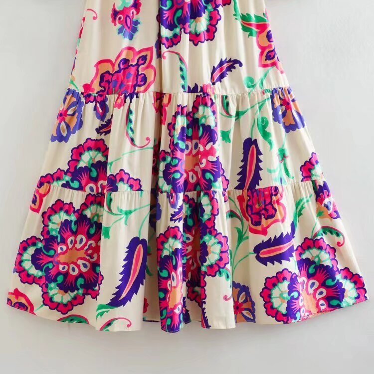 Vestido de popelina de algodón elegante e informal con estampado floral KUN-00027