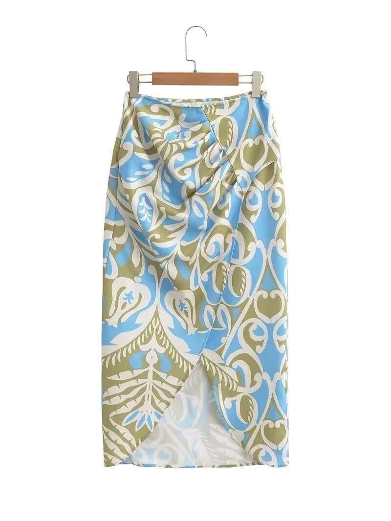 Conjunto de top y falda con estampado floral para mujer - Estilo europeo KUN-00001