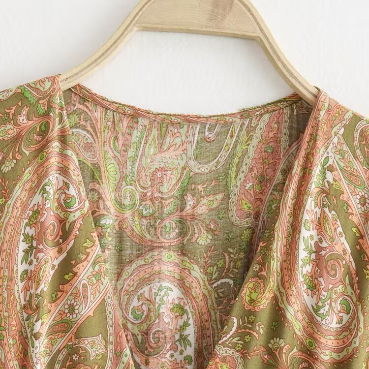 Vestido midi clásico y versátil con estampado paisley KUN-00012