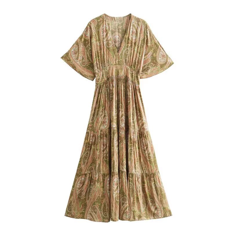 Vestido midi clásico y versátil con estampado paisley KUN-00012