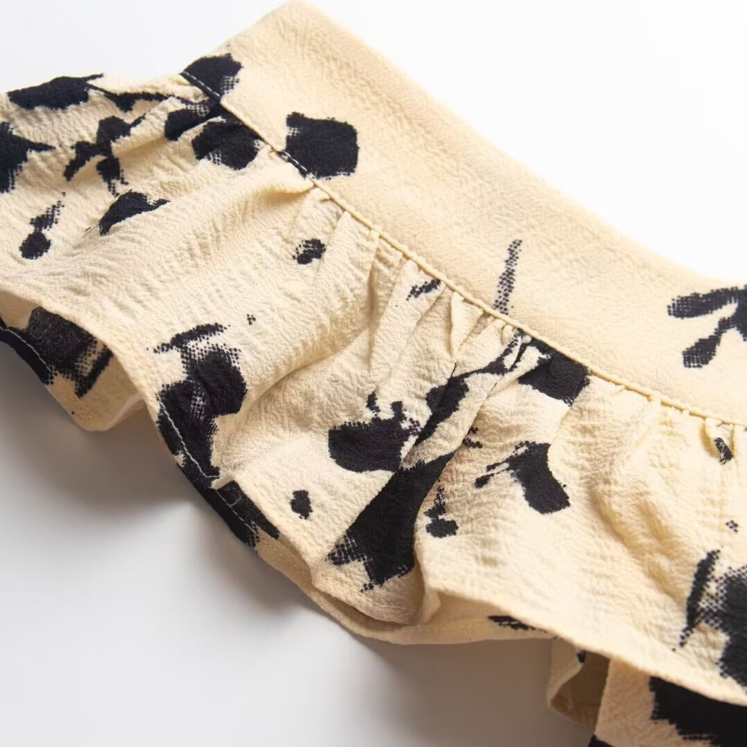 Vestido con estampado floral y volantes - Estilo europeo clásico KUN-00022