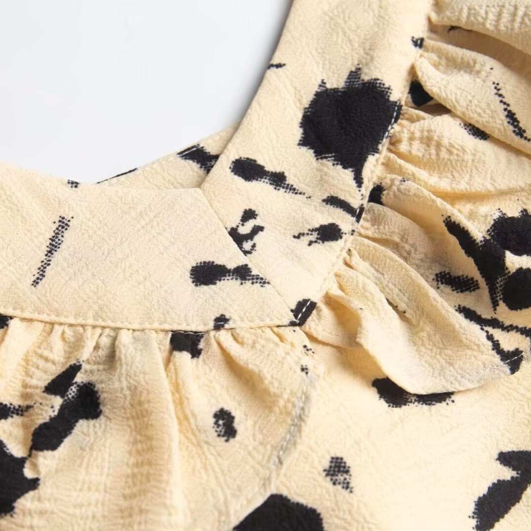 Vestido con estampado floral y volantes - Estilo europeo clásico KUN-00022