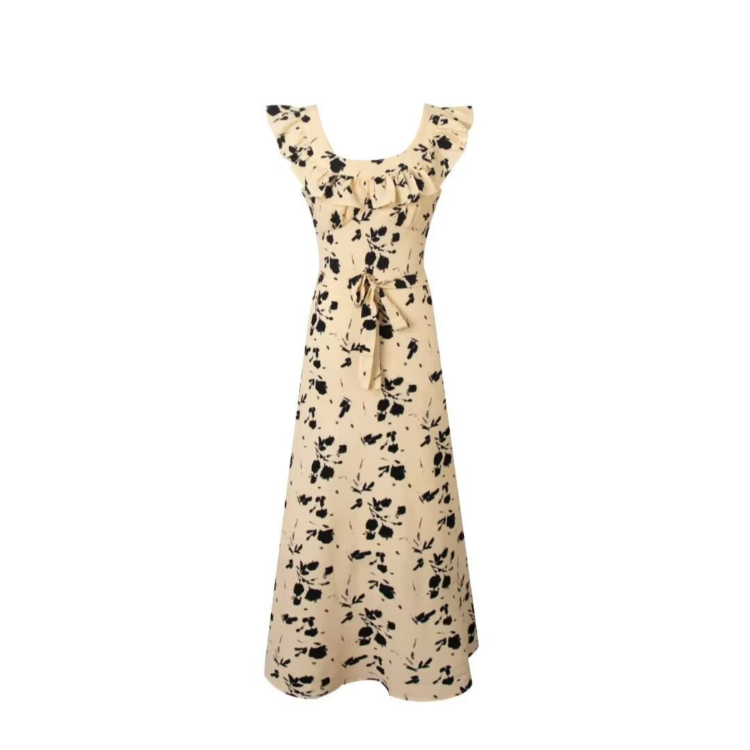 Vestido con estampado floral y volantes - Estilo europeo clásico KUN-00022