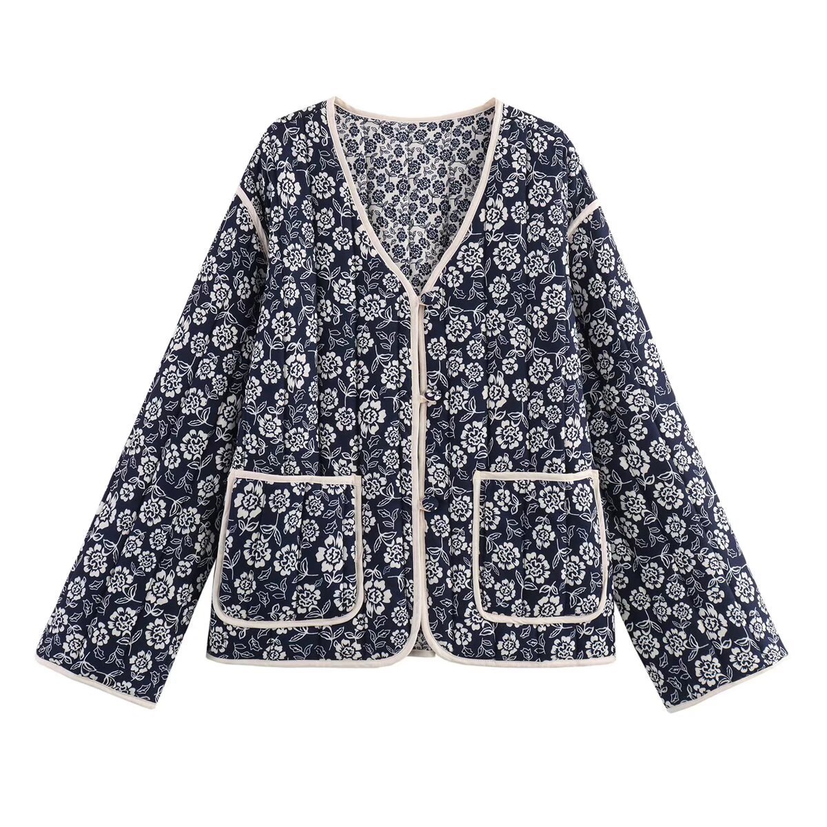 Chaqueta reversible de algodón con estampado - Elegante prenda exterior para mujer KUN-00020