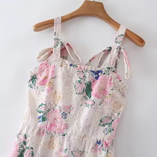 Embroidered Floral Dress Classic Versatile Style KUN-00137