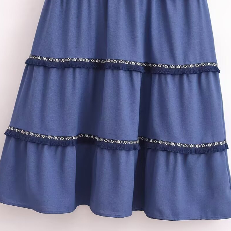 Falda plisada con flecos - Elegante estilo patchwork KUN-00136