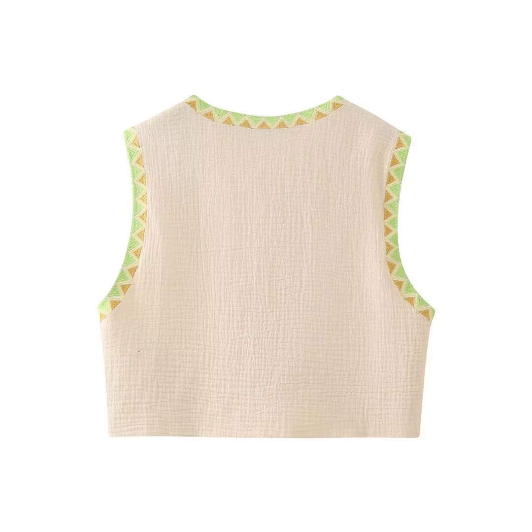 Embroidered Vest Stylish Women's Sleeveless Top KUN-00006