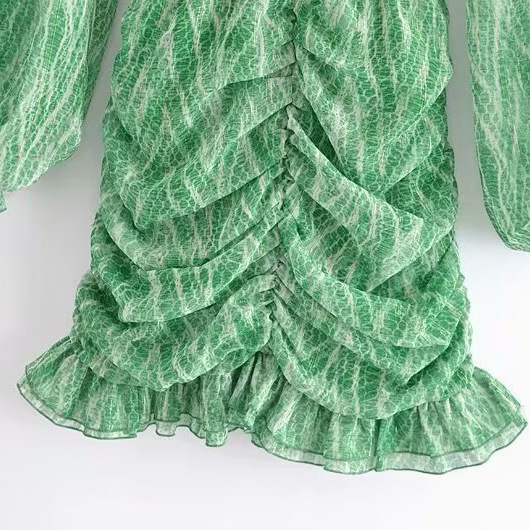 Vestido fruncido de manga larga con estampado animal para mujer KUN-00022