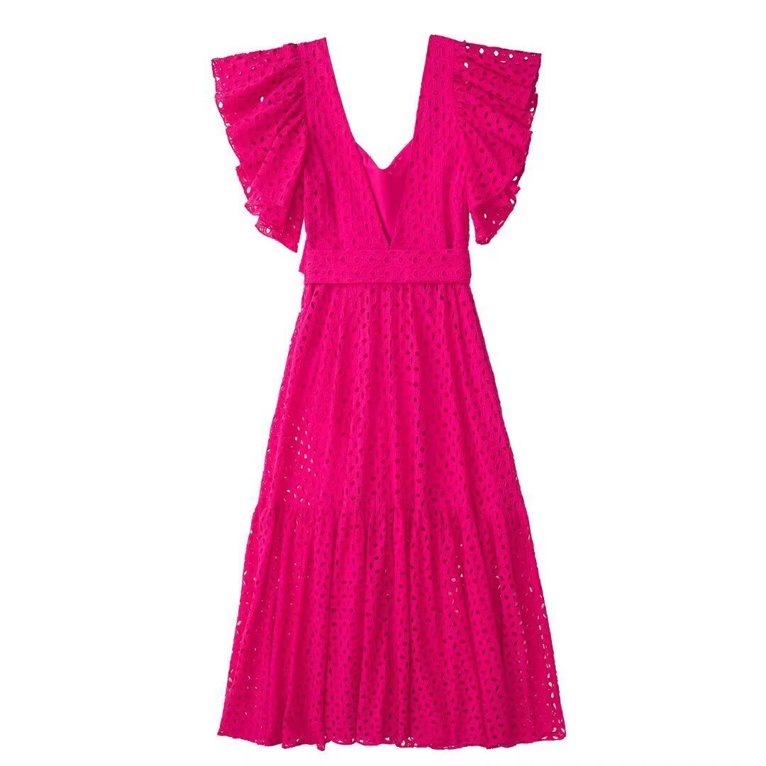 Vestido largo bordado - Estilo europeo clásico y versátil KUN-00024