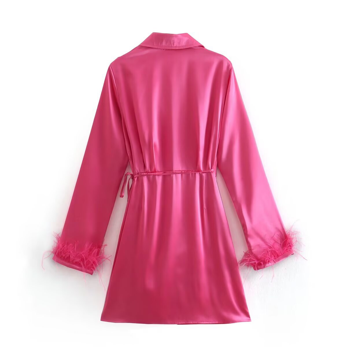 Minivestido con ribete de plumas - Rosa rosa KUN-00015