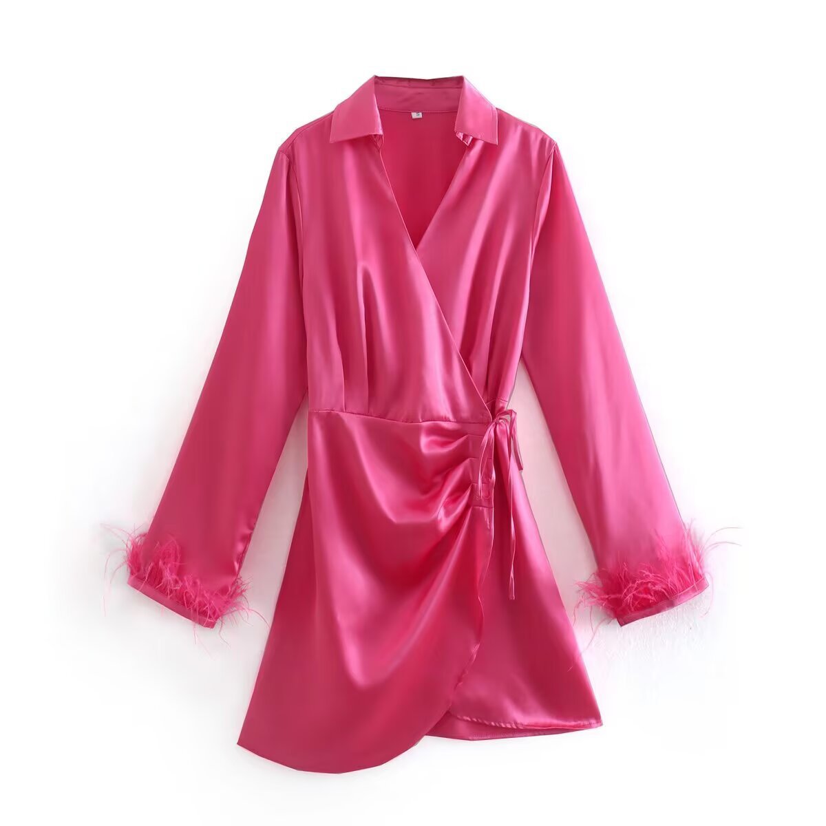 Minivestido con ribete de plumas - Rosa rosa KUN-00015