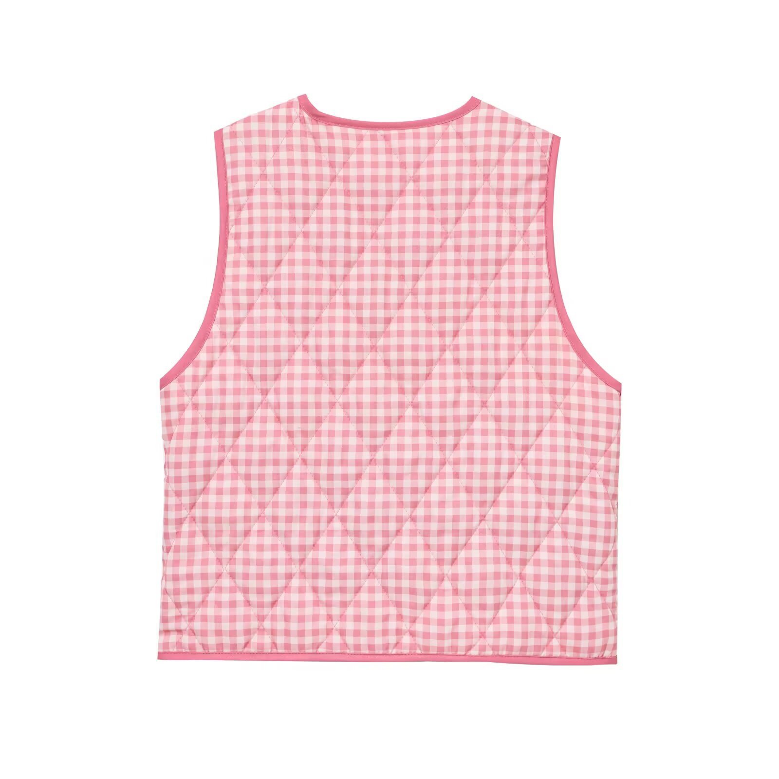 Chaleco a cuadros para mujer con bolsillos con cordón KUN-00005