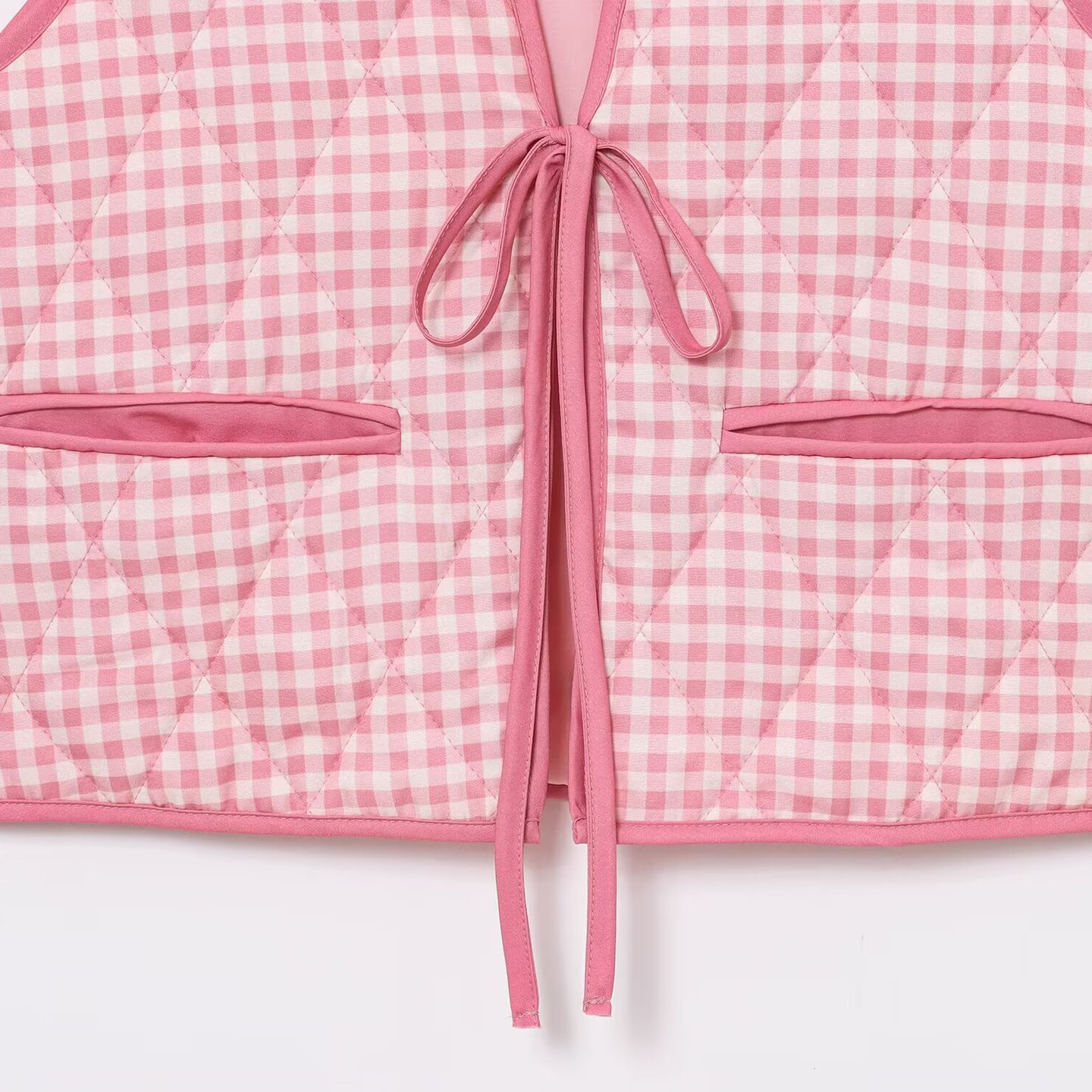 Chaleco a cuadros para mujer con bolsillos con cordón KUN-00005