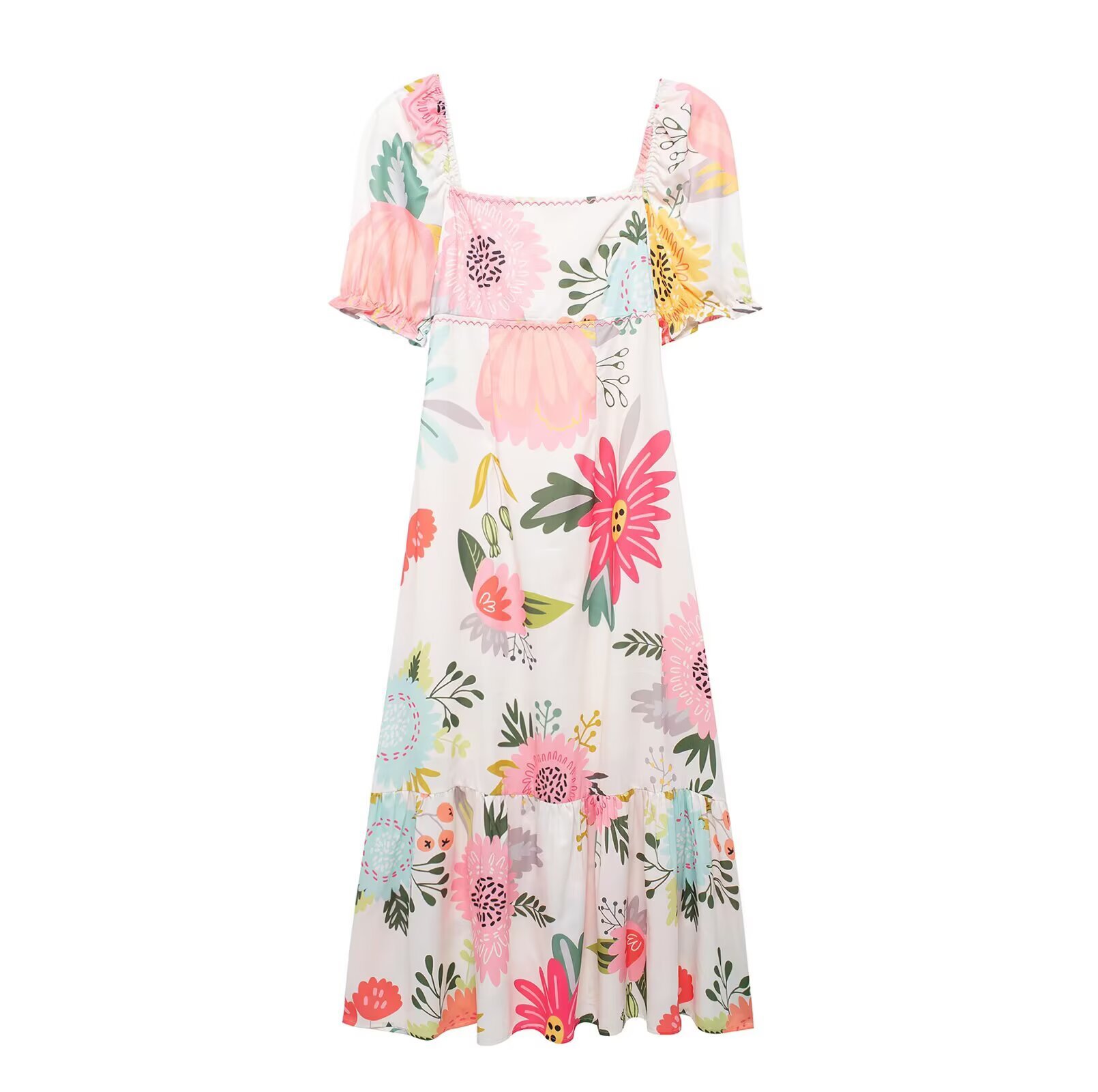 Vestido casual con bordado floral para mujer, elegante y clásico KUN-00100