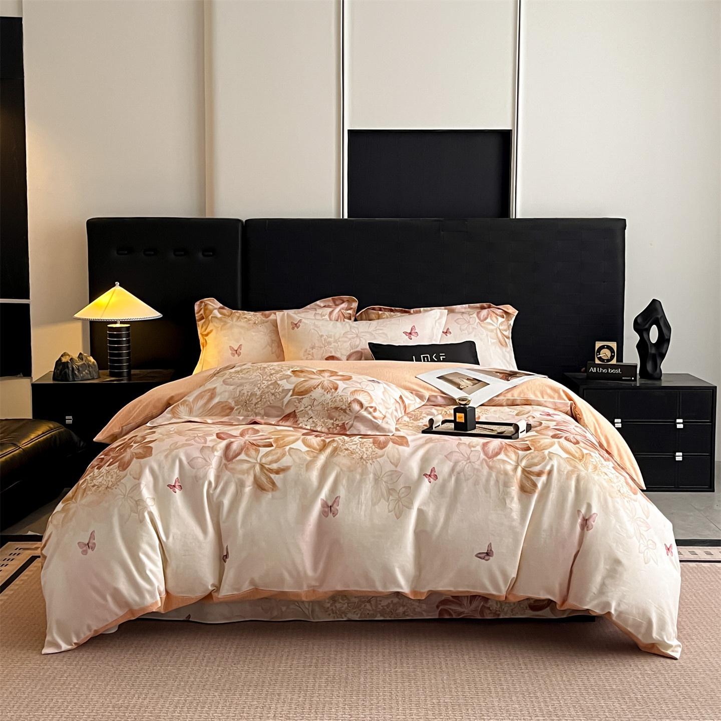 Premium Floral Print Bedding 4-Piece Set - Soft Cotton Duvet Cover