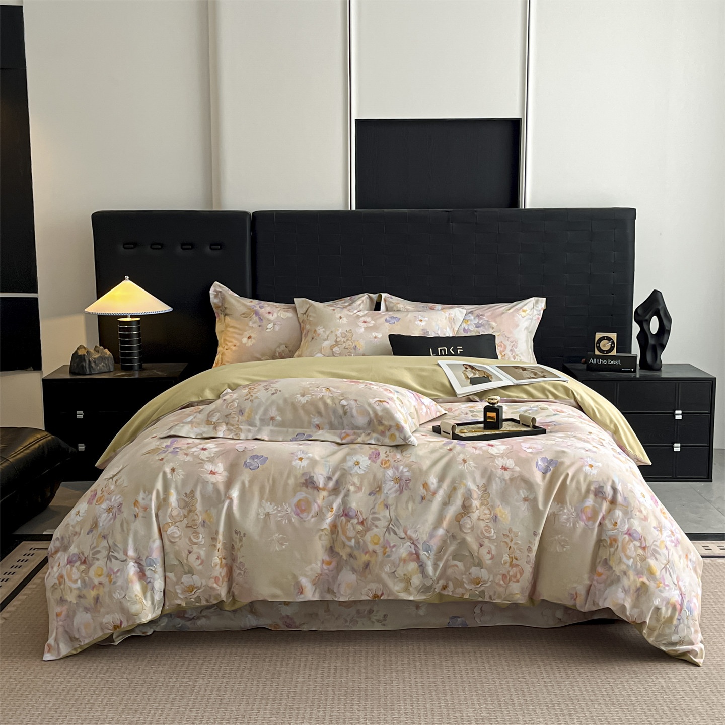 Premium Floral Print Bedding 4-Piece Set - Soft Cotton Duvet Cover