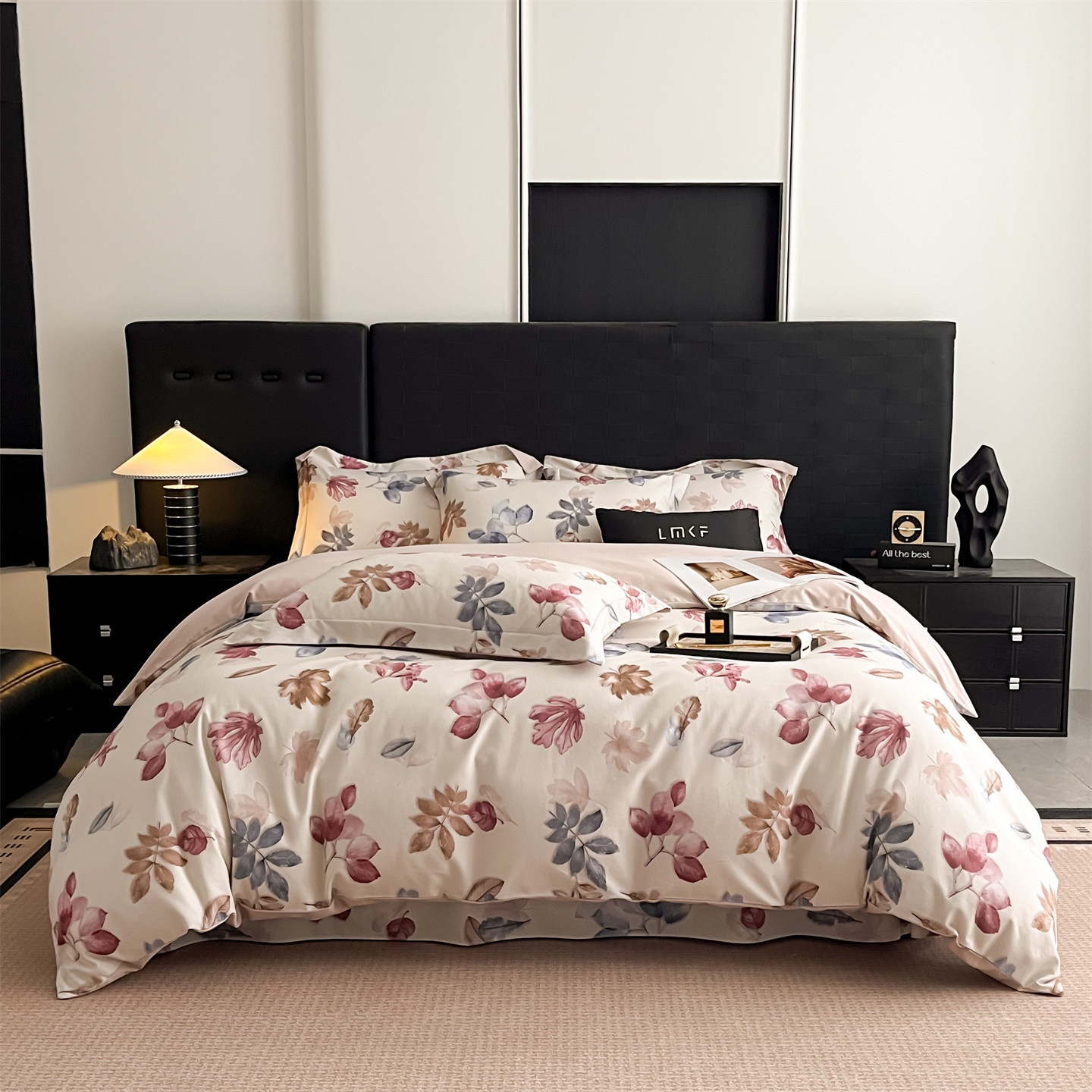 Premium Floral Print Bedding 4-Piece Set - Soft Cotton Duvet Cover