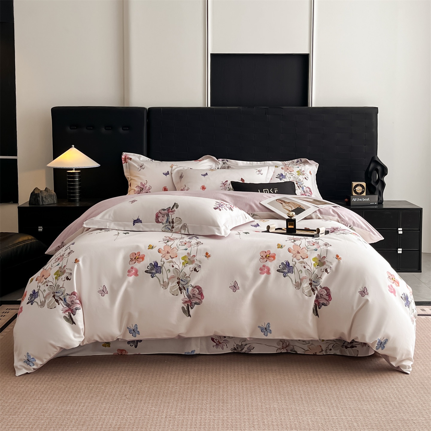 Premium Floral Print Bedding 4-Piece Set - Soft Cotton Duvet Cover