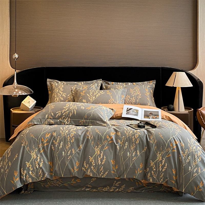 Premium Floral Print Bedding 4-Piece Set - Soft Cotton Duvet Cover