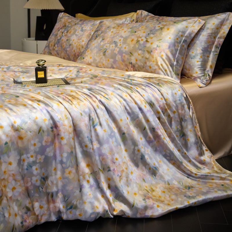 Luxury Mulberry 30 Momme Silk 4-Piece Bedding Set - Premium Floral & Print Collection