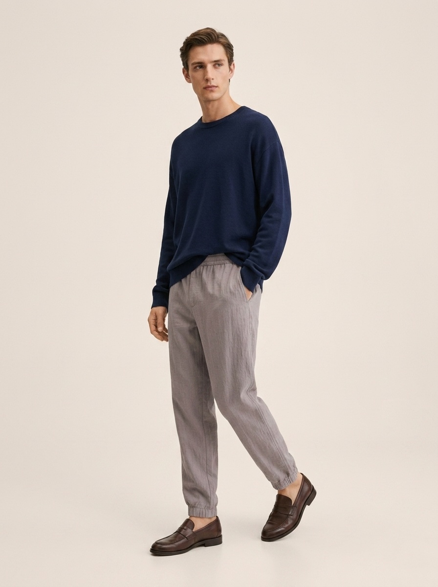 Pantaloni da jogging da uomo in misto cotone/lino - Pantaloni casual con elastico in vita