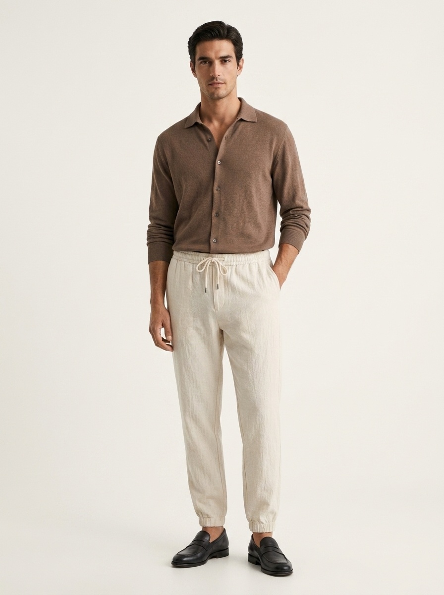 Pantaloni da jogging da uomo in misto cotone/lino - Pantaloni casual con elastico in vita