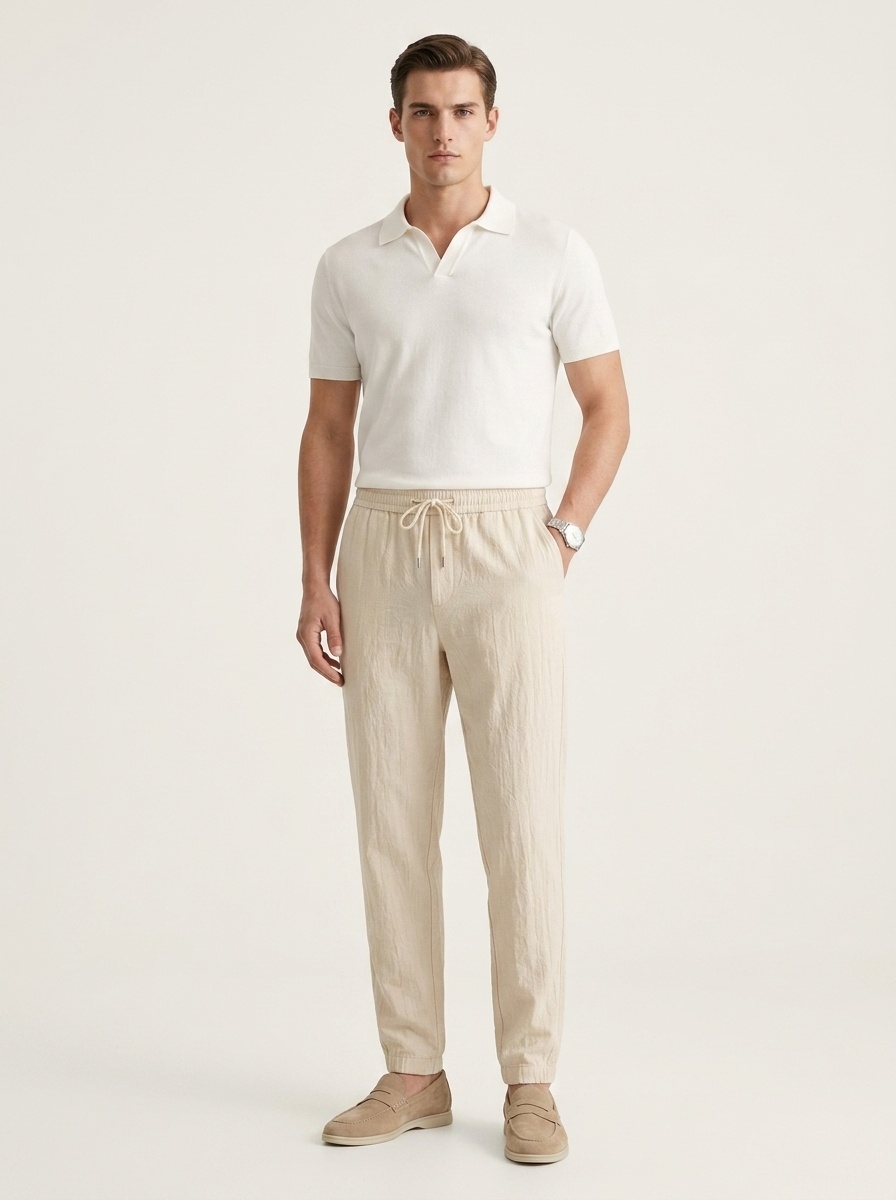 Pantaloni da jogging da uomo in misto cotone/lino - Pantaloni casual con elastico in vita