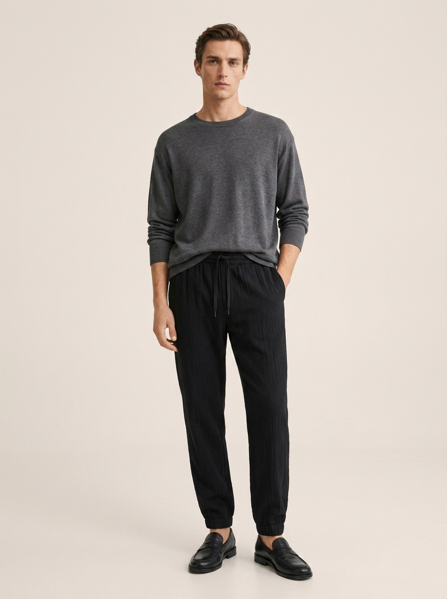 Pantaloni da jogging da uomo in misto cotone/lino - Pantaloni casual con elastico in vita